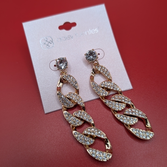 Daisy Fuentes Gold Tone Rhinestone Sparkly Statement Earrings NWT - Picture 3 of 10